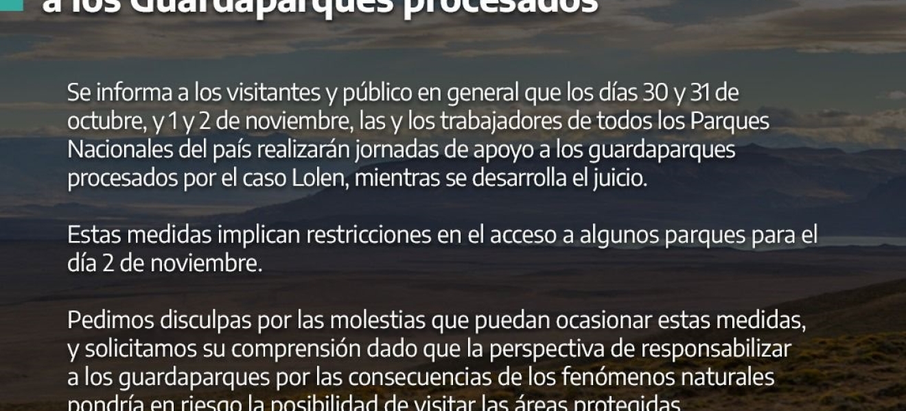 Restricciones en el Parque Nahuel Huapi en apoyo a Guardaparques procesados