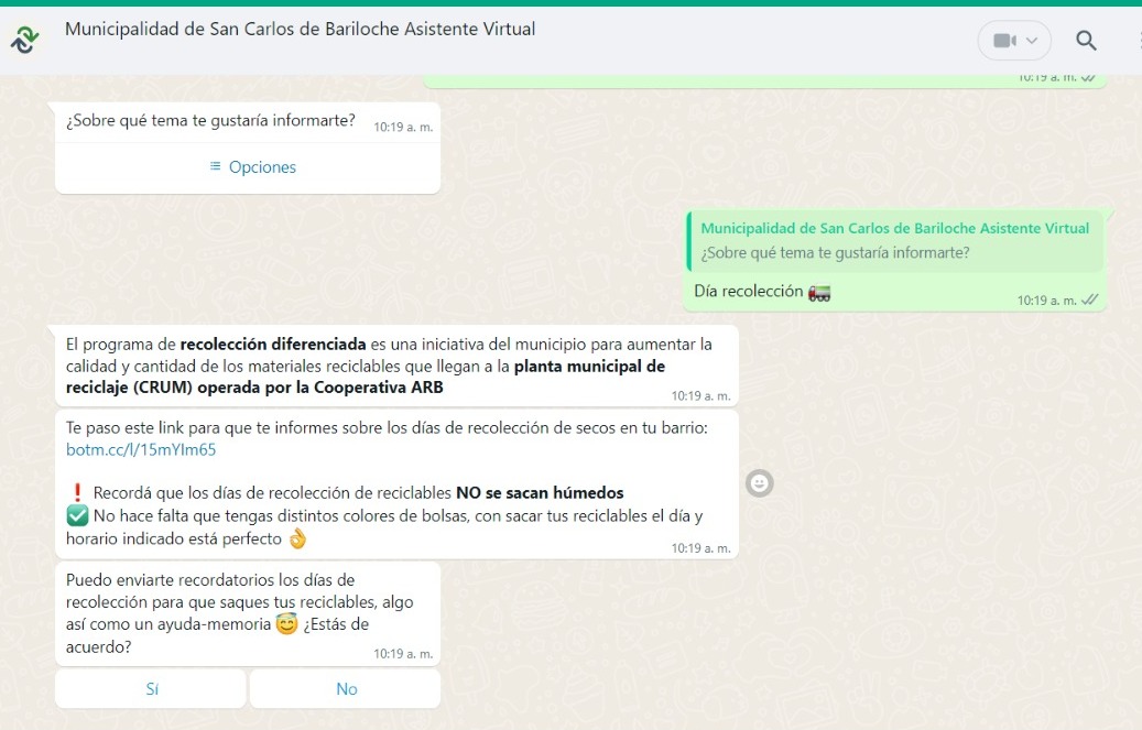 Bariloche: Más de 1.200 usuarios ya acudieron al asistente virtual por la separación de residuos
