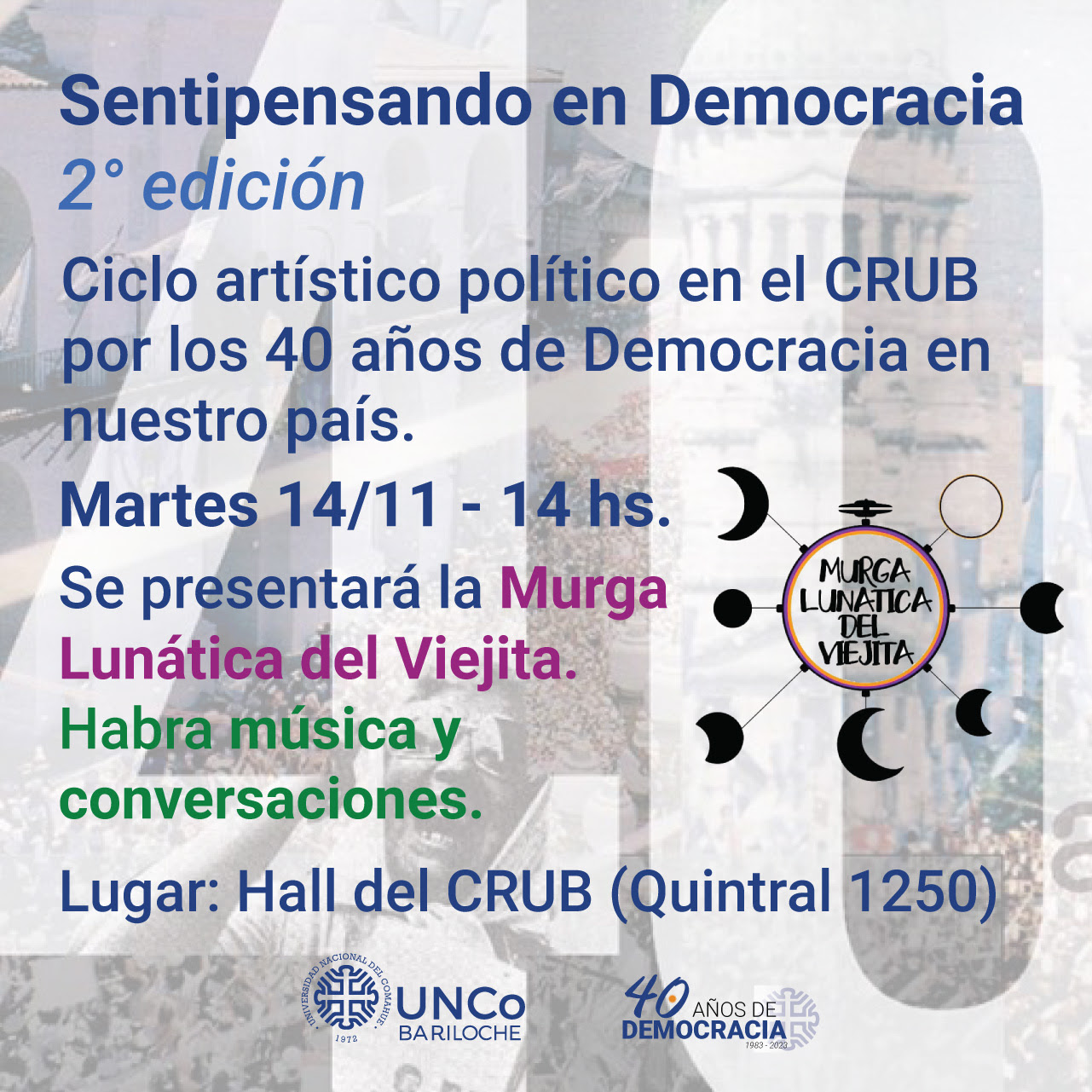 Bariloche: 2° Edición del ciclo artístico político Sentipensando en Democracia