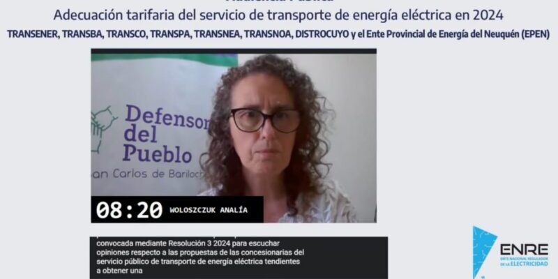 Defensora de Bariloche en la audiencia por Adecuación de Tarifas de Transporte de Energía