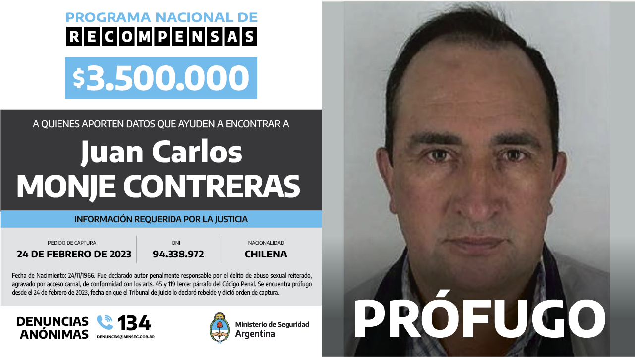 Bariloche: Sigue vigente la captura y detención de Juan Carlos Monje Contreras