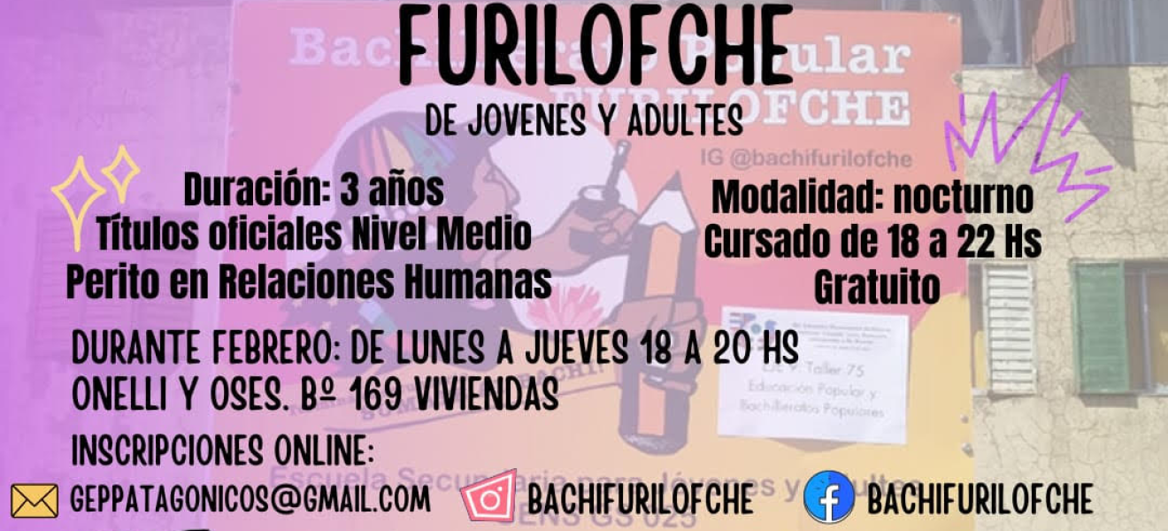 Continúan las inscripciones en el Bachillerato Popular Furilofche