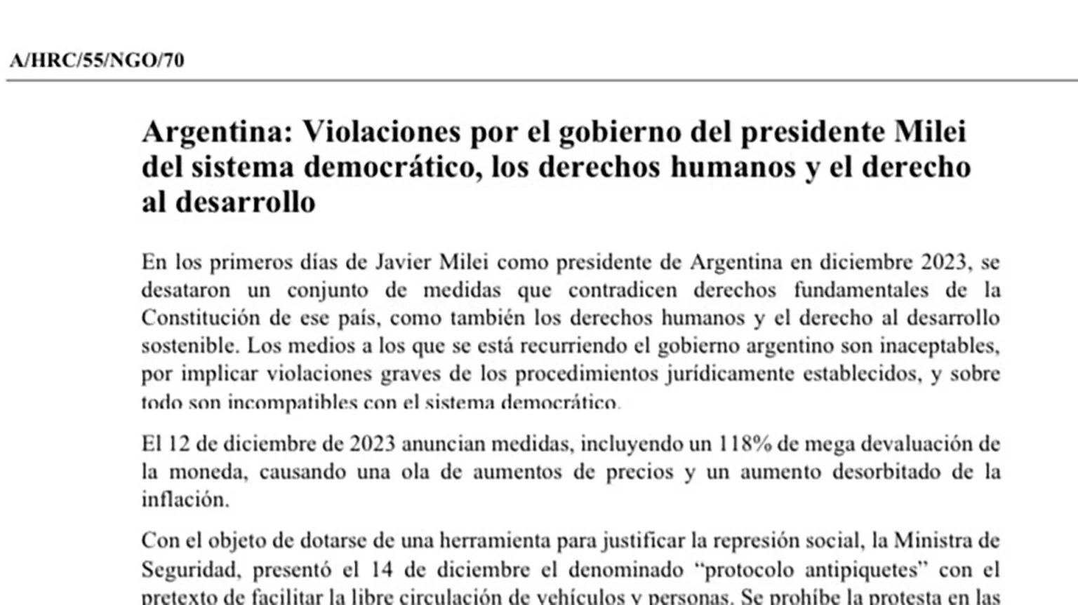 Denunciaron al Gobierno nacional en la ONU por violaciones al sistema democrático