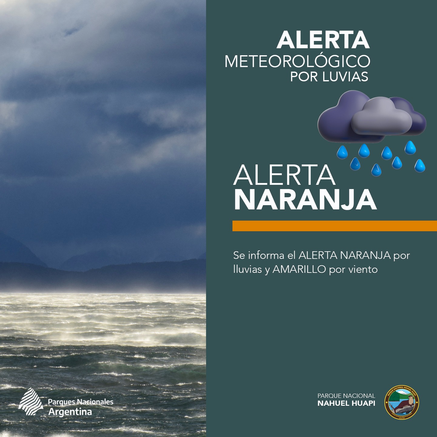 Bariloche: Alerta naranja por lluvias y amarillo por viento