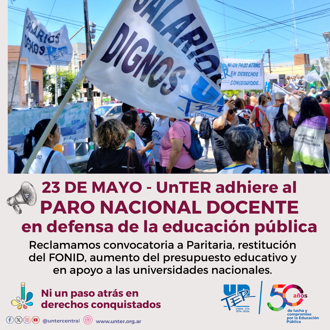 23 de mayo: Paro Nacional Docente en defensa de la educación pública