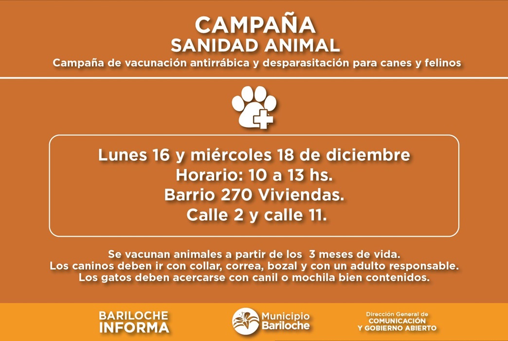 Campaña de vacunación y desparasitación en Bariloche en el barrio 270 Viviendas