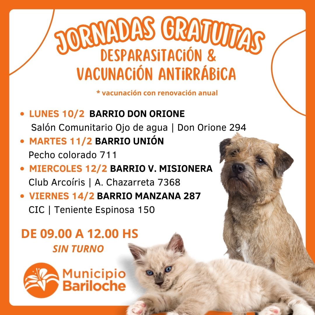 Jornadas gratuitas de vacunación y desparasitación en Bariloche