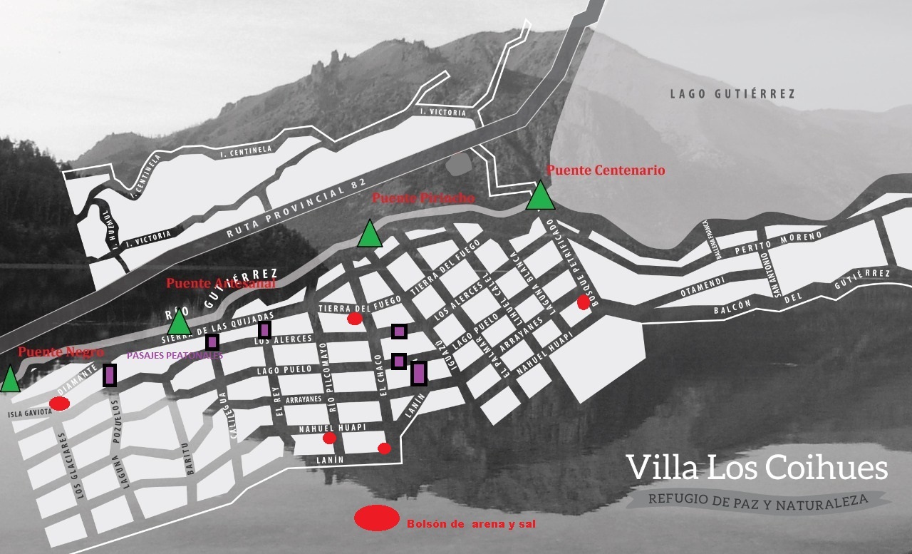 Instalan bolsones de arena y sal en puntos clave de Villa Los Coihues