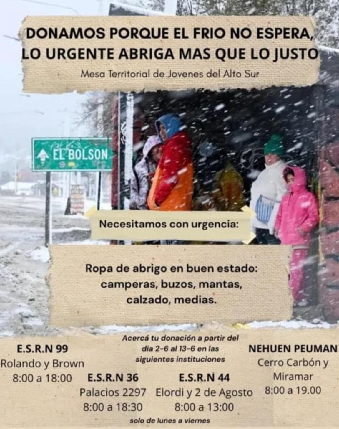Estudiantes de Bariloche comenzaron una campaña de recolección de abrigo