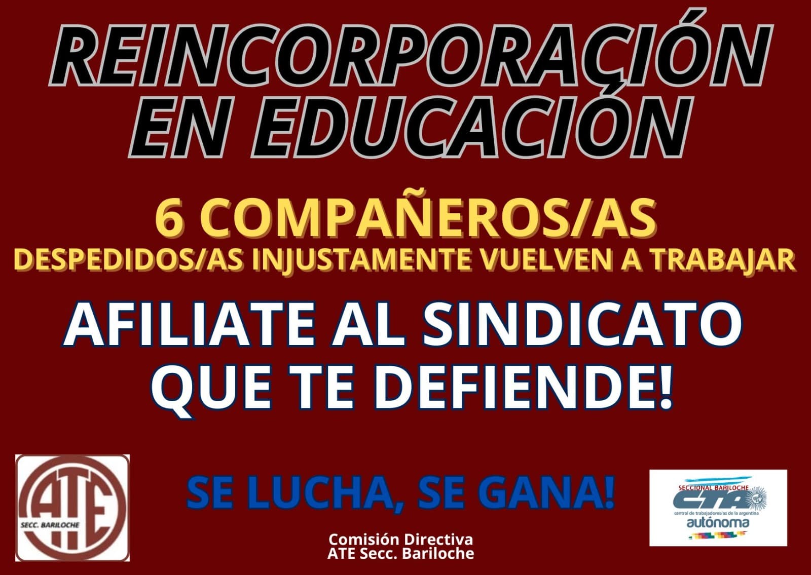 Reincorporan a seis trabajadores despedidos en Educación tras reclamo de ATE Bariloche